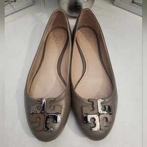 Tory Burch Shoes Women's Size 8.5M Taupe Olive Green Ballet Flats Lowell